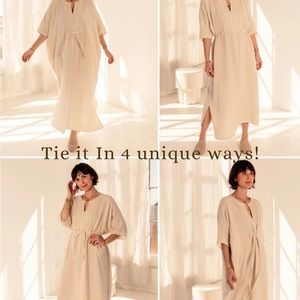 Oddbird Co. Rüya tunic caftan dress in oatmeal linen blend — size 1XL